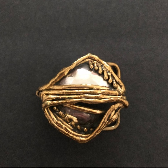 Rare Brutalist Handmade Abstract Two Tone Studio Art Belt Buckle Mixed Metals - Picture 2 of 4